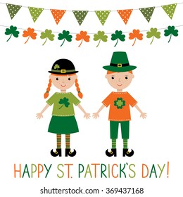 Vector card for St. Patrick's Day with cute kids