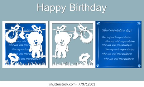 vector, card, star, bear, white and blue, butterfly, bird, grass, ladybug, flower