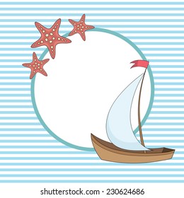 vector card with starfish and sailing ship