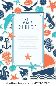 Vector card with stickers on the marine theme