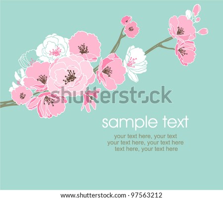 vector card with stylized cherry blossom and text