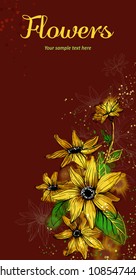 Vector card with stylized flowers. Sunflower