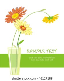 vector card with stylized gerberas in vase