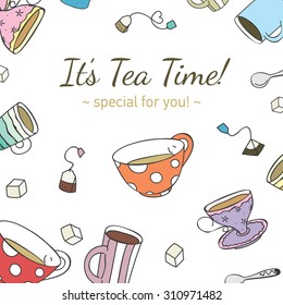 Vector card, with tea on white background