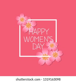vector card template with abstract cherry flowers and Women's Day greetings