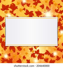 Vector card template. Autumn maple background with blank paper card.