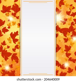 Vector card template. Autumn maple background with blank paper card.
