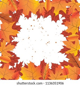 Vector card template with bright autumn leaves and space for text.