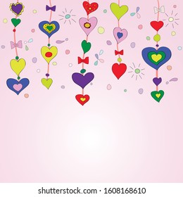 Vector card template with bright hearts and space for text.