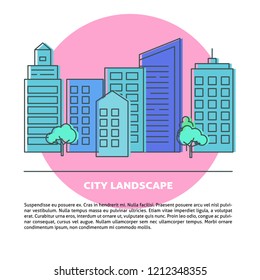 Vector card template with city street in thin line style