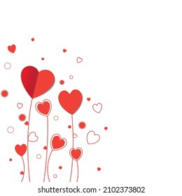 Vector card template with colorful hearts in paper style and space for text.