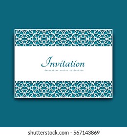 Vector card template with cutout lace border, swirly openwork edge ornament suitable for laser cutting or cutout paperwork, esp10