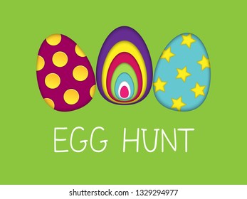 vector card template with decorated eggs for egg hunt party
