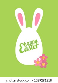 vector card template with easter egg with ears like cute bunny with flowers and happy Easter wish