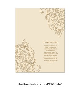 Vector card template with floral pattern. Hand drawn zentangle background