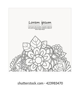 Vector card template with floral pattern. Hand drawn zentangle background