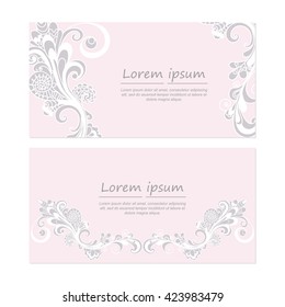 Vector card template with floral pattern. Hand drawn zentangle background