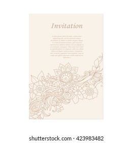 Vector card template with floral pattern. Hand drawn zentangle background