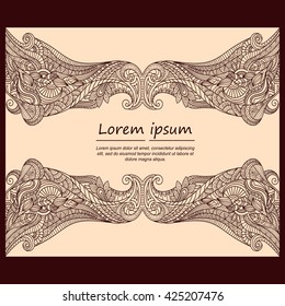 Vector card template with floral pattern. Hand drawn zentangle background