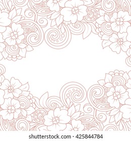 Vector card template with floral pattern. Hand drawn zentangle background