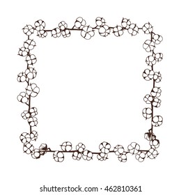 Vector card template with hand drawn graceful cotton flowers forming square frame. Beautiful floral design elements.