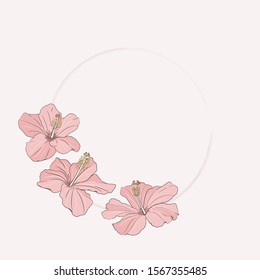 Vector card template with hibiscus flowers. Exotic floral design.