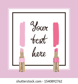 Vector card template with lipsticks. Your text here. Banner for social media post. Cute minimalistic design background.