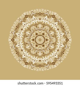 Vector card template, mandala. Round ornament in ethnic style. Hand draw invitation. Retro style paper cut.