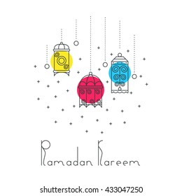 Vector card template Ramadan Kareem in linear style. Holiday background