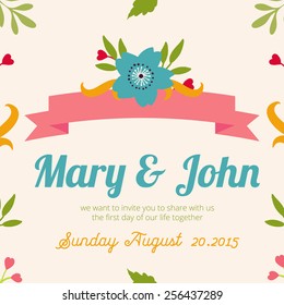Vector card template with seamless floral backgrounds for your wedding design