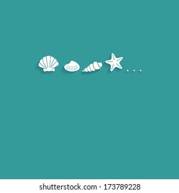 vector card template with seashell silhouettes in retro flat design