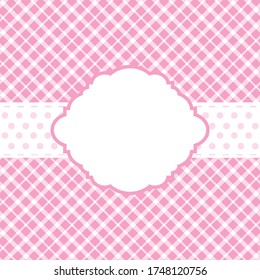 Vector card template soft blue gingham pattern and striped background. Card template for baby boy shower, birthdays and parties with space for your text. 
