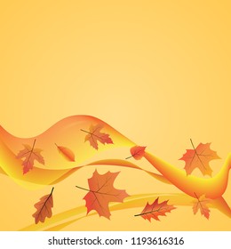 Vector card template with space for text. Bright wavy background with autumn leaves.