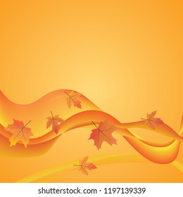 Vector card template with space for text. Bright wavy background with autumn leaves.