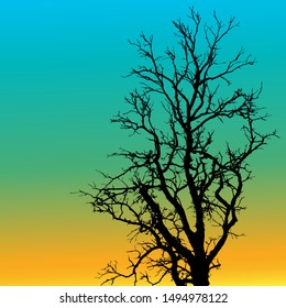 Vector card template with tree silhouette on gradient background.