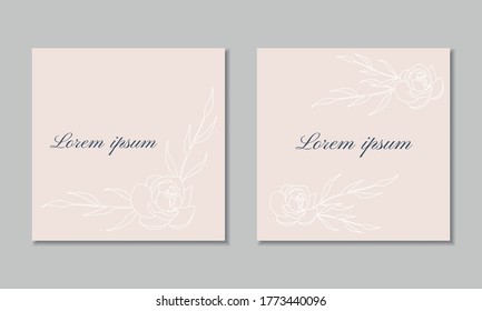 Vector card template with white outlined flowers and leaves on cream background