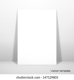 Vector card template. A white sheet (A4) of paper against the wall. Realistic shadow.