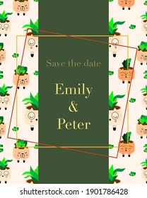 Vector card template.Includes seamless pattern.  Ideal for Save The Date, baby shower, mothers day, valentines day, birthday cards, invitations.