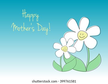 Vector card with text and children's drawings of flowers