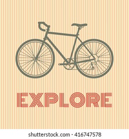 Vector card with touring bicycle image and inspiring inscription. Simple flat style of illustration. 