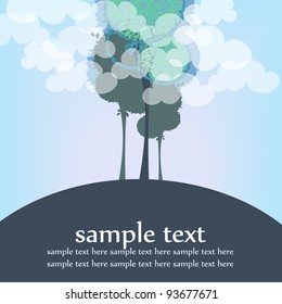 vector card with trees and clouds