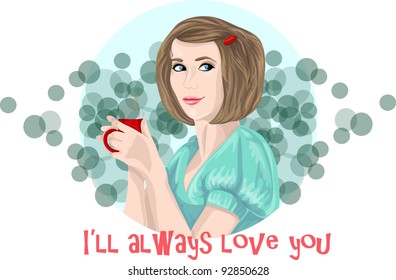 vector card for valentine day with pretty girl