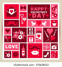 Vector card of Valentine Day. Vintage design in red and rose color.