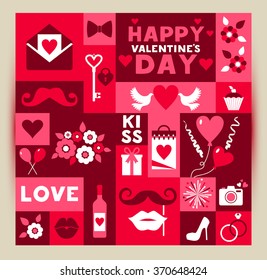 Vector card of Valentine Day. Vintage design in red and rose color.