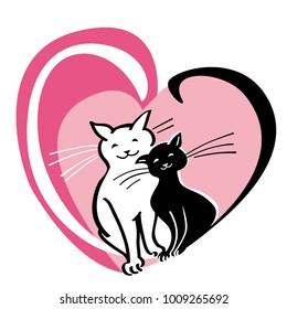 Vector card with Valentine s day concept, two cats in the heart