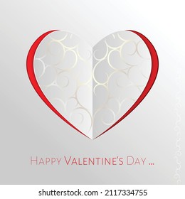 Tarjeta vectorial para el día de San Valentín con un corazón de papel cortado en el que un patrón abstracto.