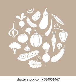 vector card with vegetables icons set