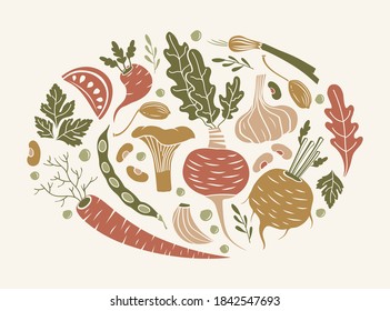 vector card with vegetables and mushrooms