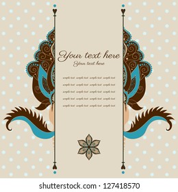 Vector card. Vintage damask pattern. Place for your text. Easy to change colors.