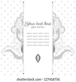 Vector card. Vintage damask pattern. Place for your text. Easy to change colors.